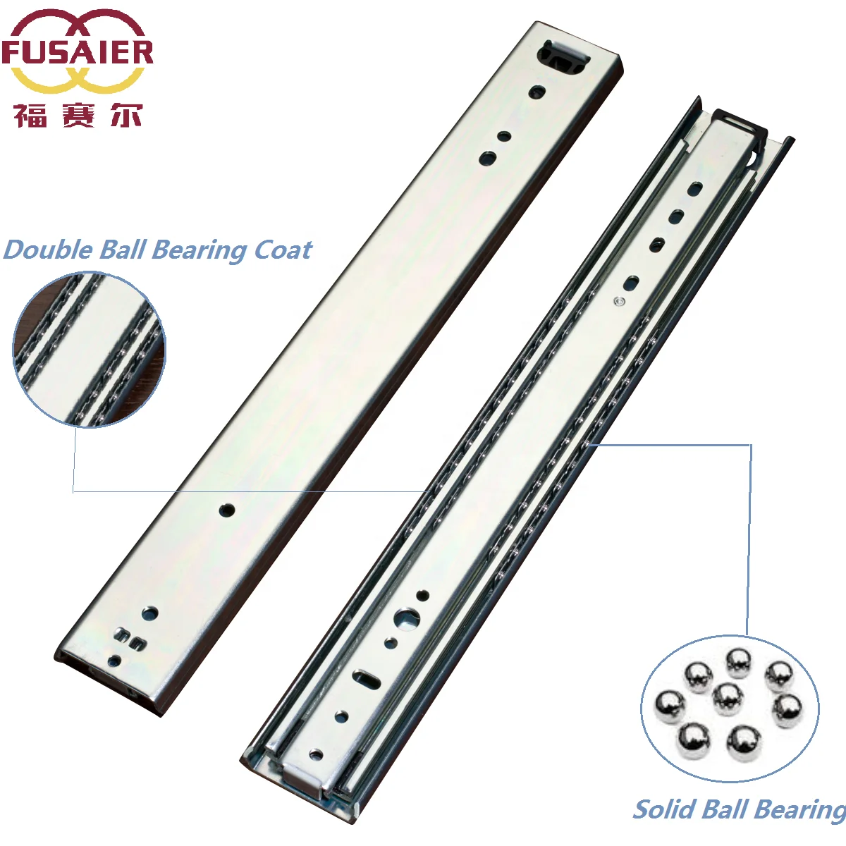 Fusaier Hot Sale Slim Gap 53mm Full Expanded Telescopic Slide Rail Heavy Duty Drawer Slide Rail Industrial Slide rails