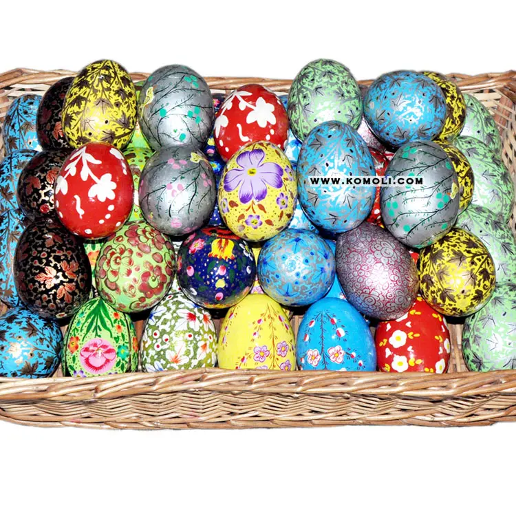 Hand painted colorful wooden Easter eggs decor 2022