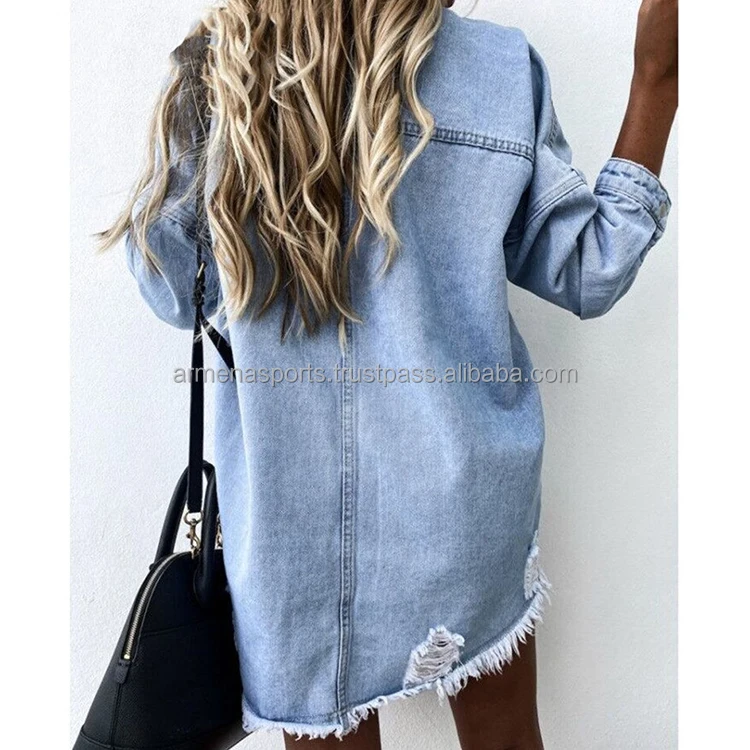 
New Fashion Long Sleeve Cheap Price Simple Design Top selling Women denim shirt 