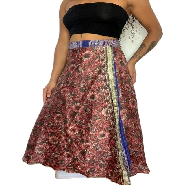 Wholesale Indian Silk Long Wrap  Wholesale Lot of Maxi Skirt Bohemian Skirts Hippie Silk Sari Skirts For Sale