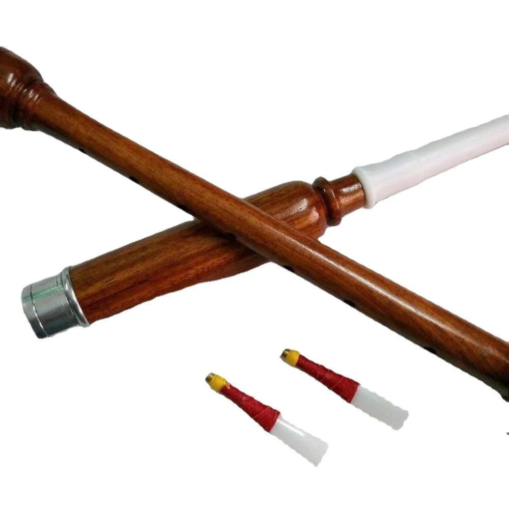 HIGHLAND BAGPIPE PRACTICE CHANTER ROSE WOOD NATURAL SILVER AMOUNT  CHANTER PIPE BAND UNIFORM WOOD PLASTIC REED CHANTER
