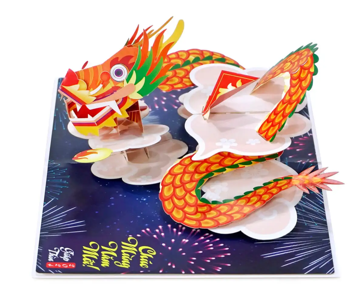 Paper Craft with Zodiac Dragon symbol 3D popup card with envelope and note from Vietnam HMG supplier