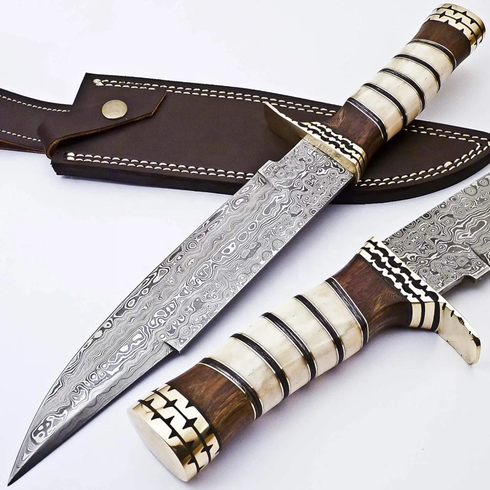 Custom Hammer Forged Damascus Steel Bowie Knife