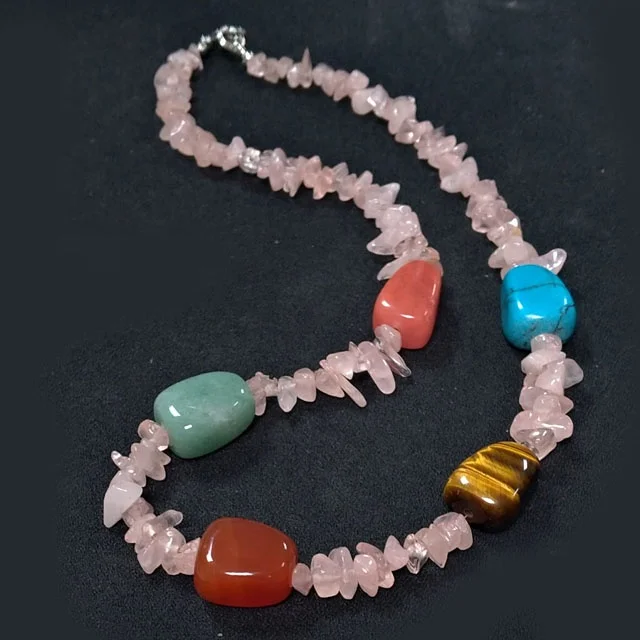 Rose quartz chip tumbled gemstone necklace natural stone carnelian aventurine tiger eye strawberry quartz turquoise