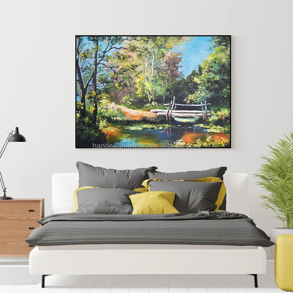 Wholesale Factory Low Price Bridge in The Forest Oil Painting on Canvas Art Print Oil Painting Colors