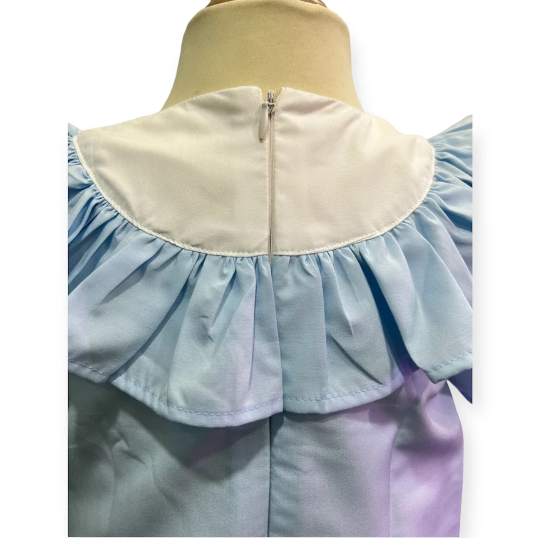 2024 Custom Color Baby Embroidery Dress Summer Cap Sleeve Pleated Ruffle Cotton Kids 1-12 Yrs Casual Girls Clothes Daily-Azure