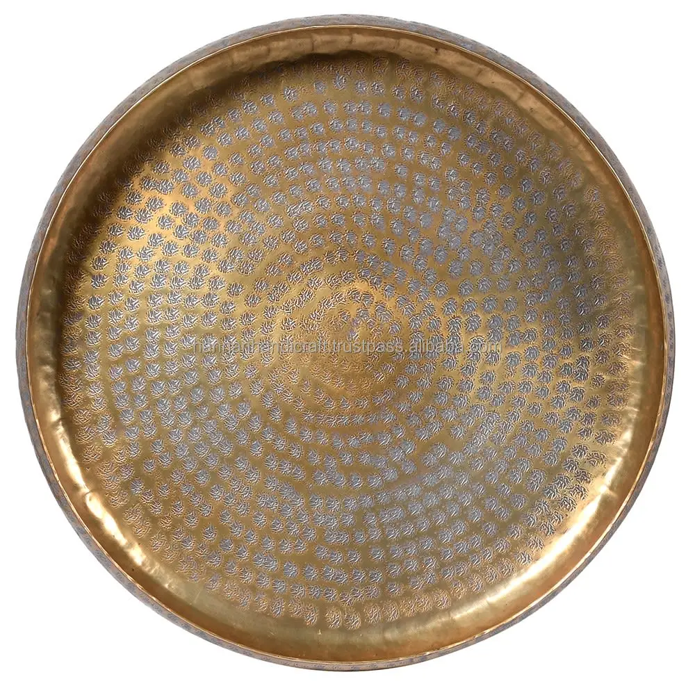 Silver Plated Brass Serving Tray with Brass Plate Etched Tray Claw Footed Pierced Sides Large Oval For Use Home And Hotel