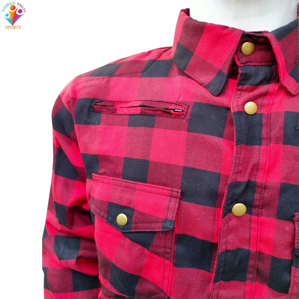 Rider Motorcycle Motorbike Shirt full Check Made with kevlar Men amored shirt red armor flannel shirt for biker protection