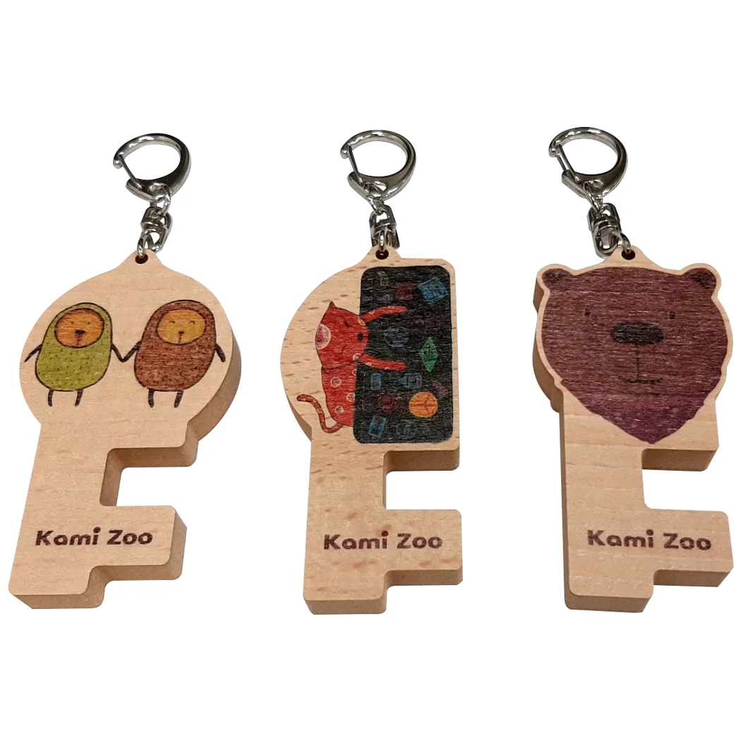 Portable Wood Key Ring Phone Stand Holder Animals Key Chains for Decoration