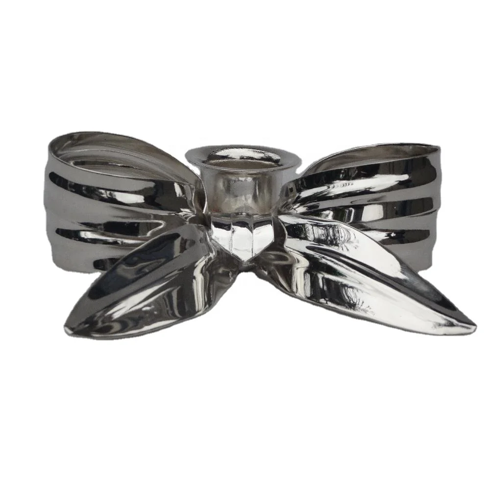 Small Silver Plated  Brass Candle Stick Bow  Holder Easter Centerpiece Wedding Gift  Basic Small Vintage Candle Holder