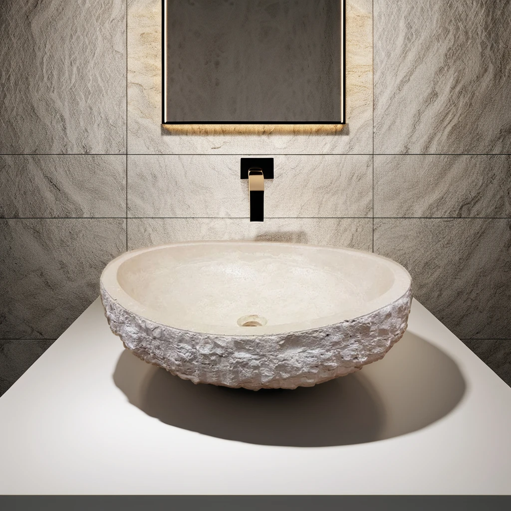Modern Marble Stone Bathroom Sinks Oval Oval Basin with Drainer for Home Hotel Washroom Mount Installation