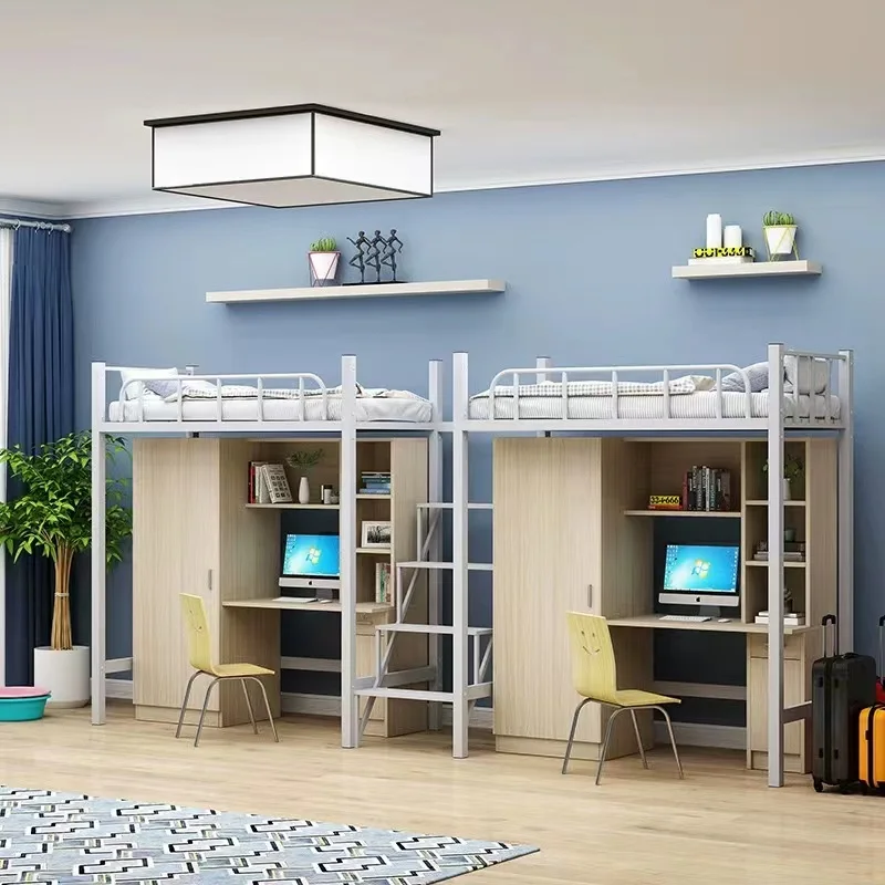 HUIYANG Wholesale Dormitory Furniture Multi Functional Modern Metal Bunk Bed with Cabinet