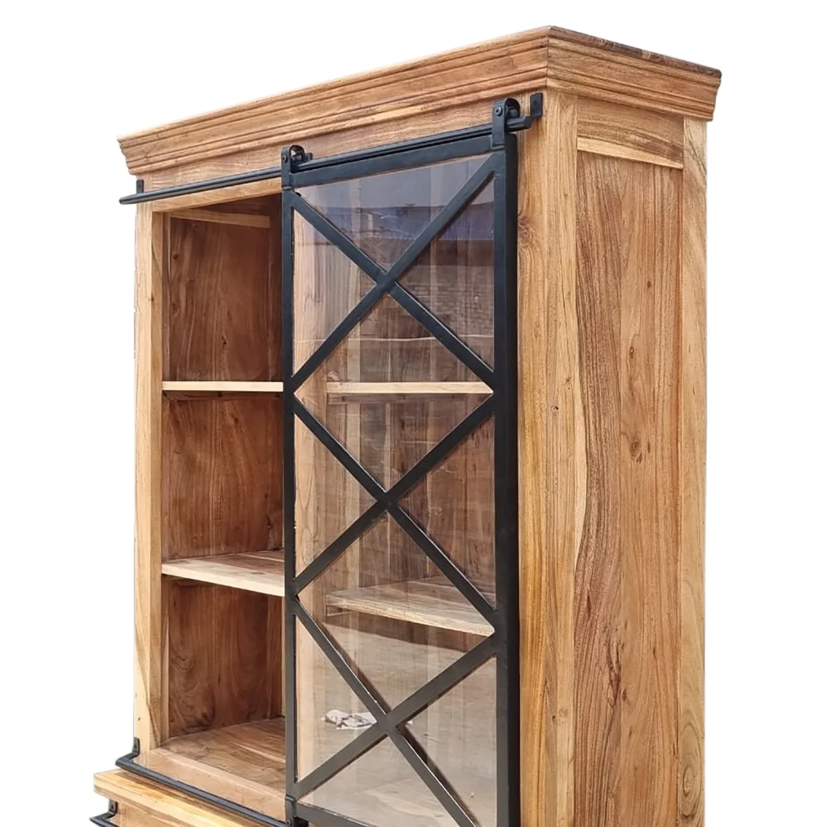 160 cm solid acacia wood dutch sliding door vaisselier cabinet 2022 industrial style buffet cabinet in natural and dark finished