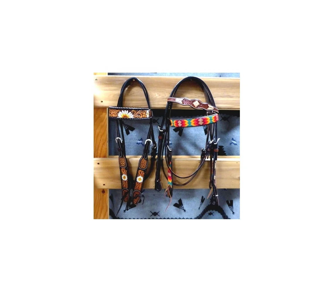 Horse Western Tack Tooled Brow band Leather Bridle Headstall