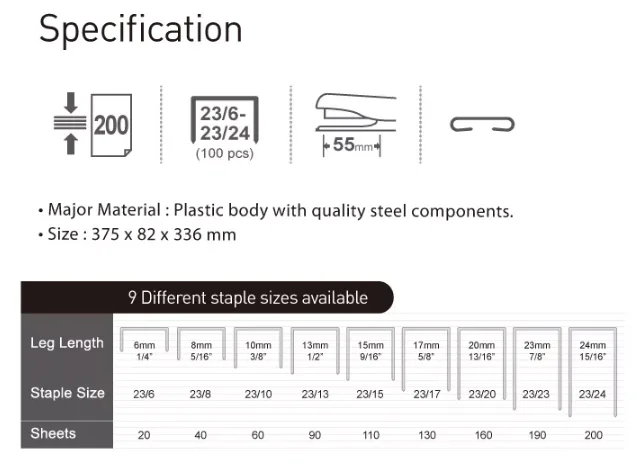 Heavy Duty Stapler for 200 sheets Power Saving Stapler