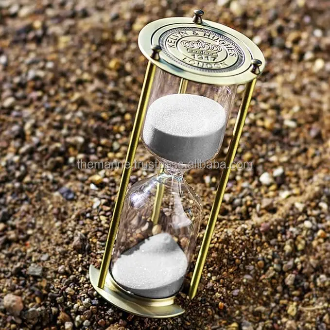 Wholesale 5 Inch Antique Brass Hourglass 2 Minute White Sand Glass Timer Handcrafted Engraved Plated Decorative Gift Home