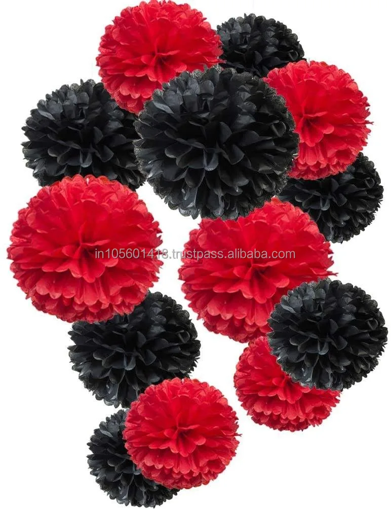 Black and Red Casino Color Tissue Paper Flowers Pom Poms Kits for Theme Party Decoration Ideal from Indian Exporter