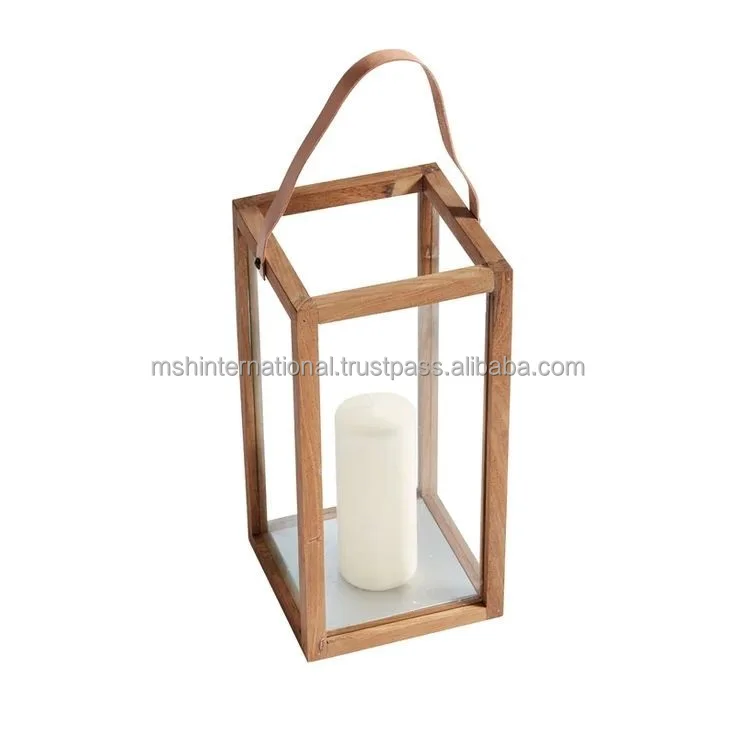 Wooden And Metal Lanterns With Hemp Rope Handle For Candle Home Decor And Outdoor Garden Wood Decorative candle Lantern