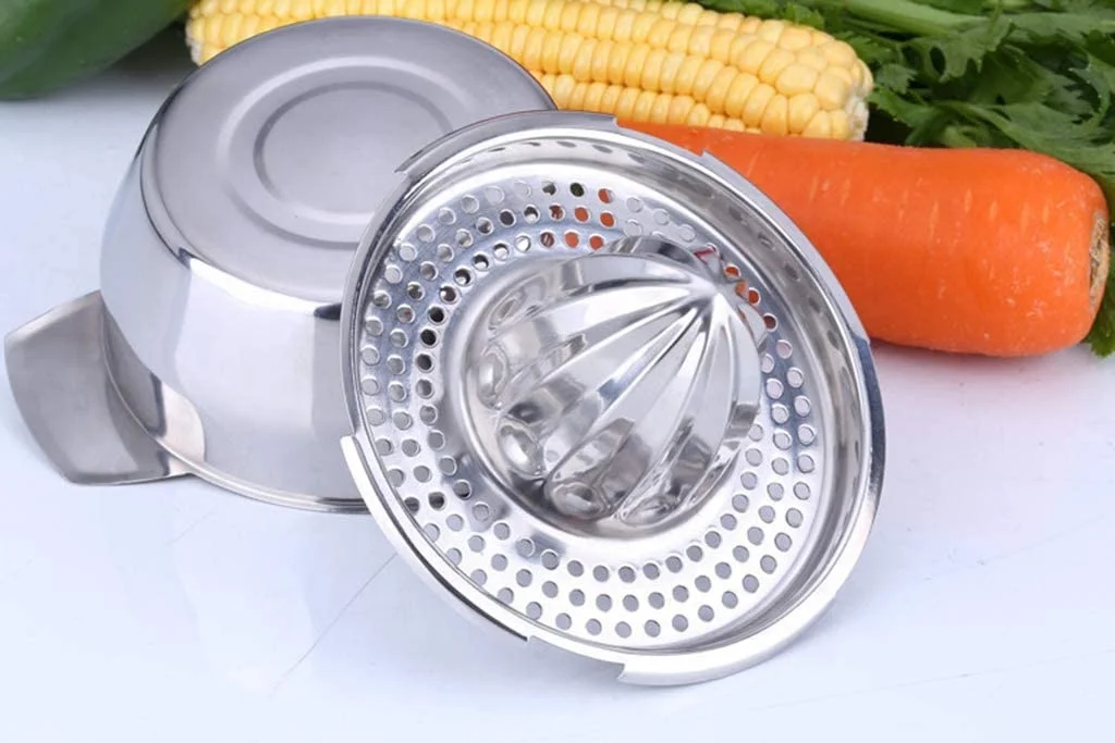 Stainless Steel Manual Juicer Lemon Oranges Fruit Squeezer Tool with Bowl Container for Home Made Juice in Kitchen