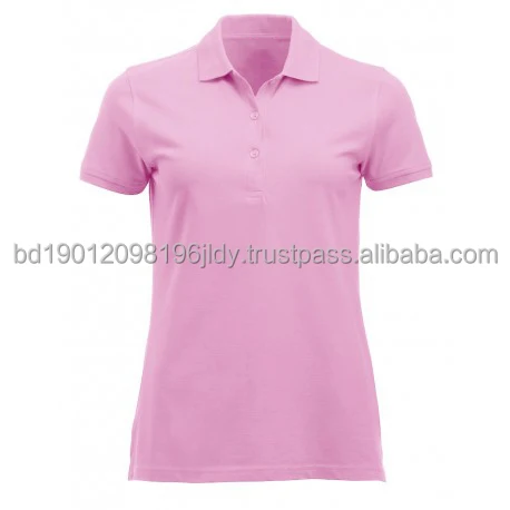 Розовый цвет 100% хлопок ориентированные на экспорт высокого качества с коротким рукавом воротником поло рубашка-поло для женщин из