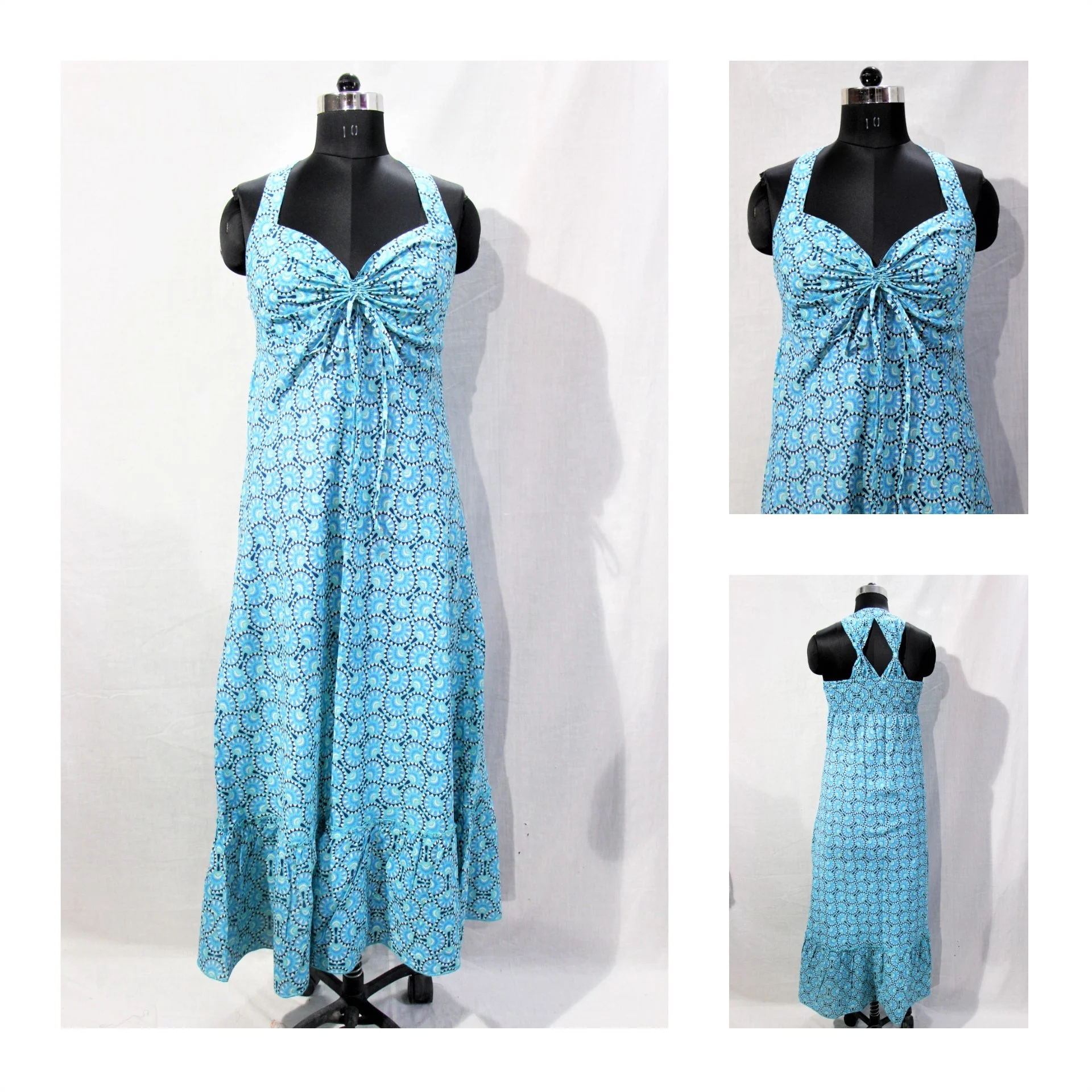 Ladies cotton sleeveless floral print long dress with best quality low price from indian supplier