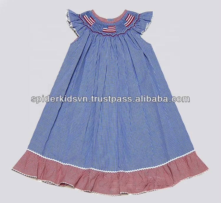 Newborn to 6 Years Baby Girls Summer Dress July 4th American Flags Smocked Patriotic Clothing Soft and Comfortable