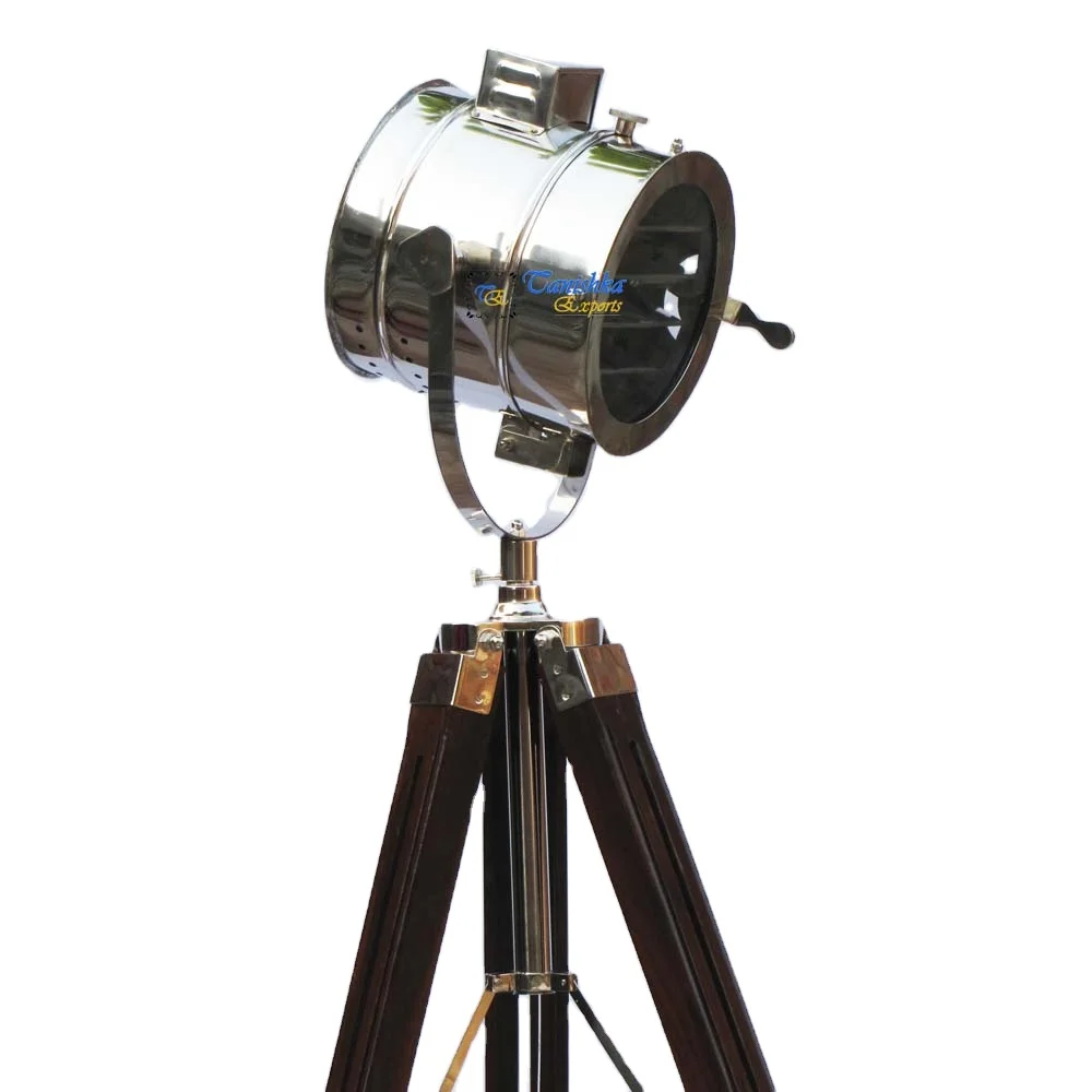 Nautical Home Decor Searchlight Decorative Aluminum Floor Spotlight with Tripod Stand Plated Metal Marine Model for Gift Use