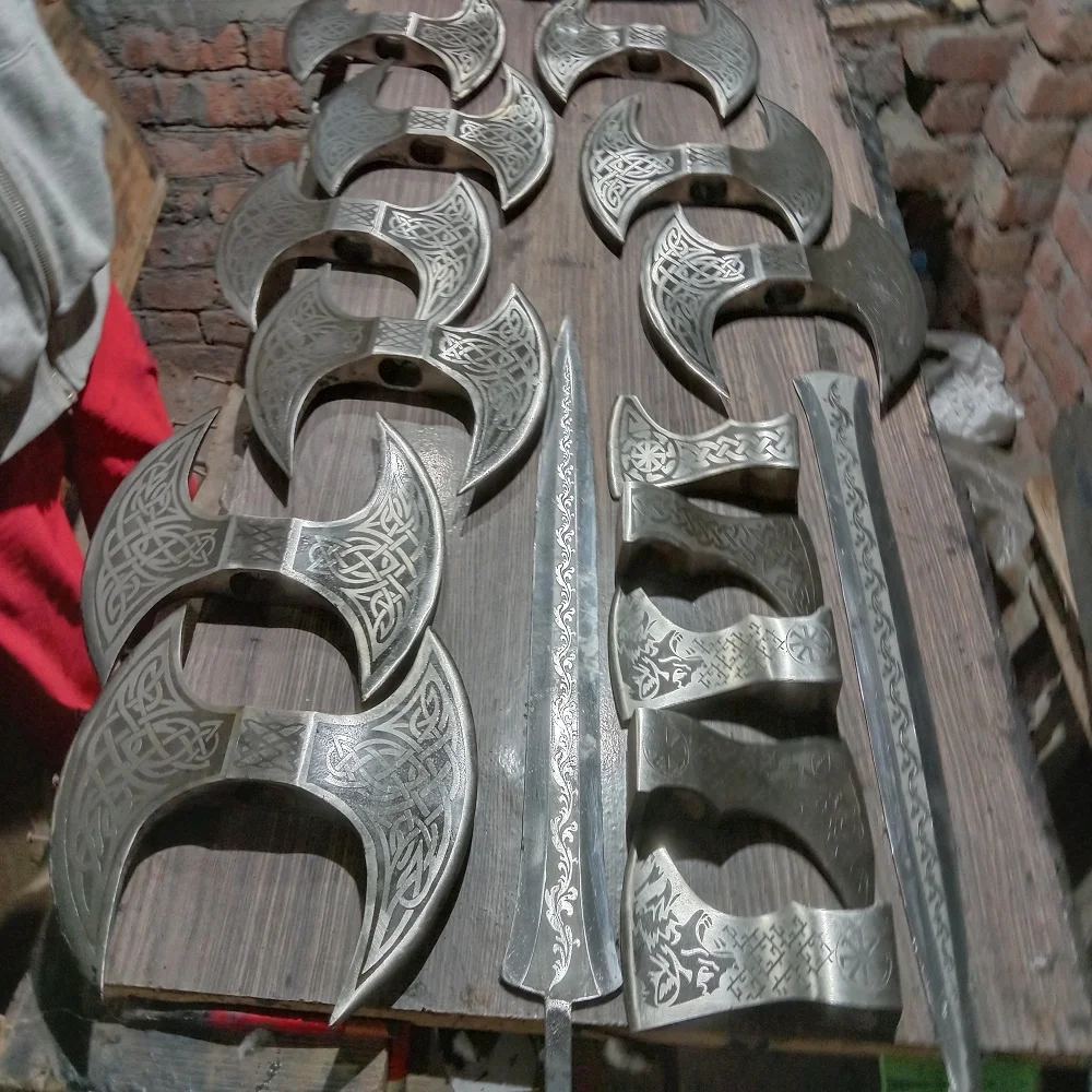 Double head viking axe with beautiful leather cover Viking Double blades axe Birthday gifts