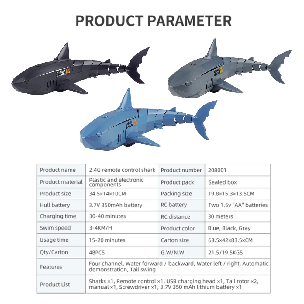 Amazon Hot Sell RC Simulation Shark Toys 2.4G Waterproof Electric Remote Control Shark Boat Radio Control Children Toys Gift