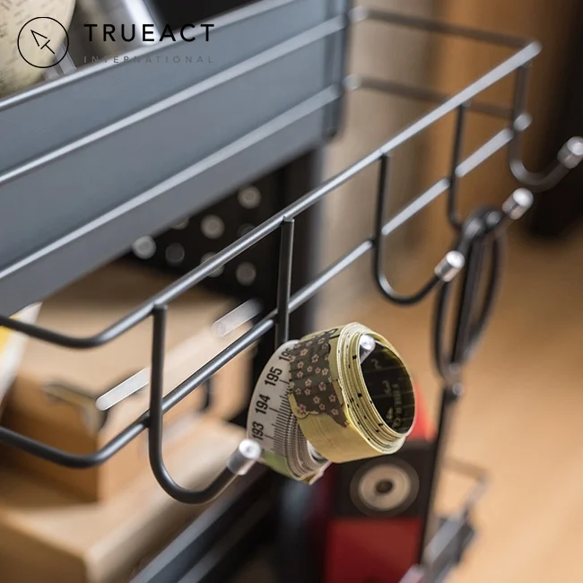 Taiwan dark gray three layer metal shelf kitchen serving storage organizer trolley with accessories