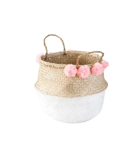WOVEN BASKET Sustainable Wholesales SEAGRASS BASKET DESIGN  BELLY BASKET WITH LID Home decor Handicraft in Vietnam
