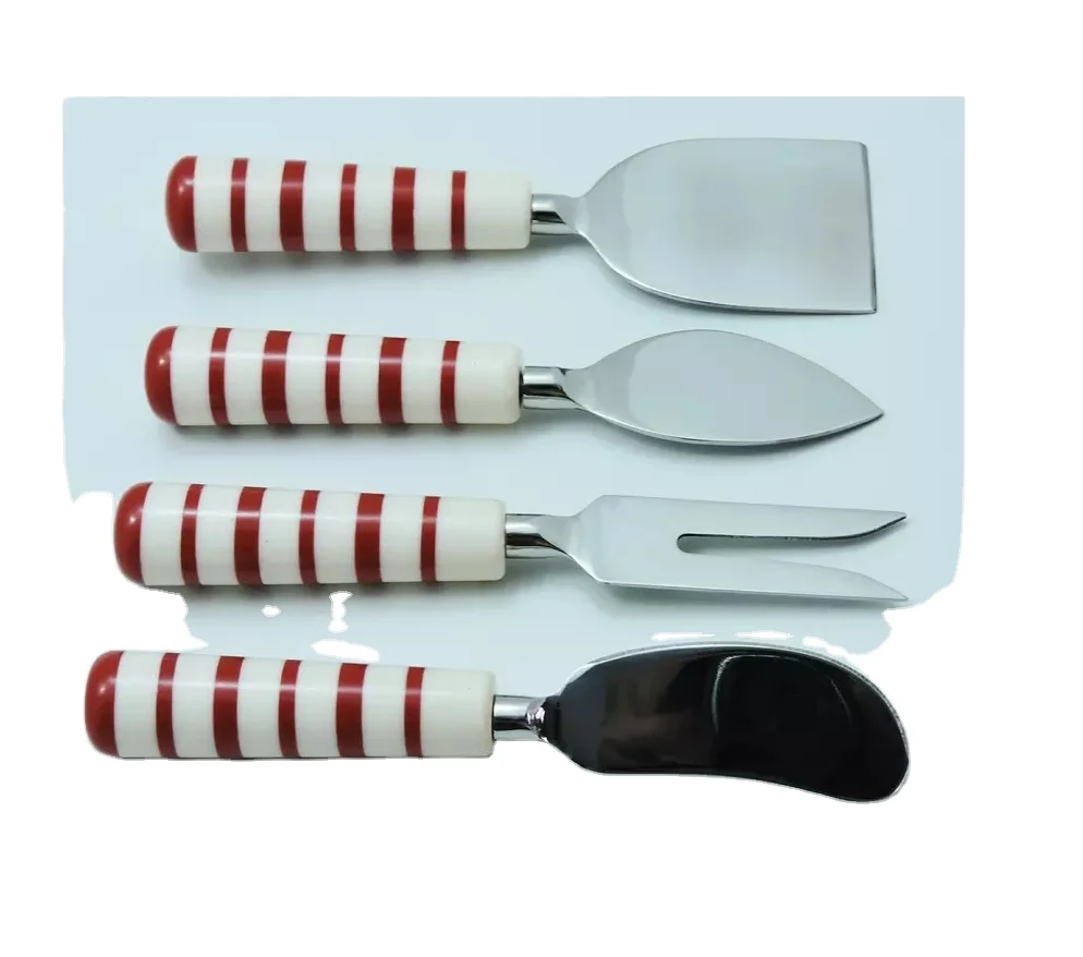 New Wooden Handle Cheese Set of 4 Metal Cheese Spoon And Fork Metal Design Metal Flatware In Wholesale Price Cheese Spreader