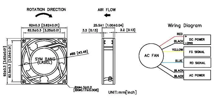 A9225-S 92x92x25mm 24V 115V 230V AC Axial Fan