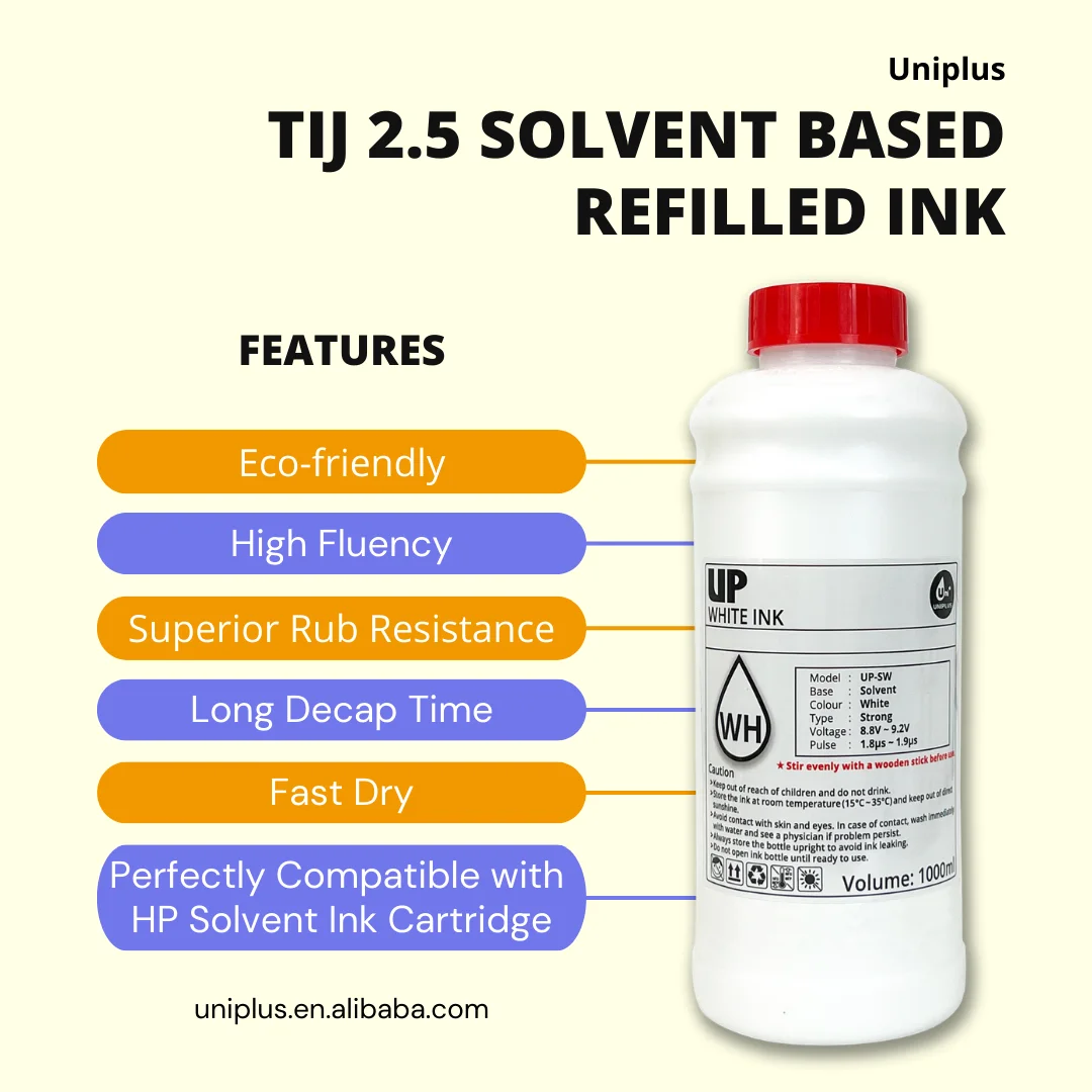 Uniplus High Quality White Refill Ink For Solvent Based Cartridge
