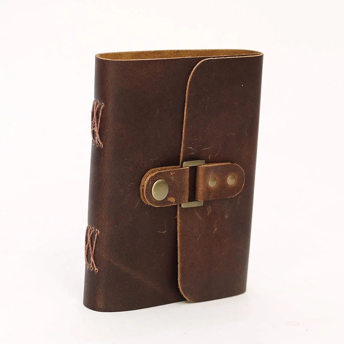 Rustic Leather Journal Notebook Vintage Leather Antique Snap Button Closure Travel Journal Dairy White Wood Free Paper