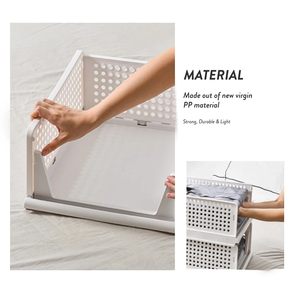 Elianware Foldable Stackable Shelf Storage Organizer Self Assembler Wardrobe Basket Storage Box Drawer