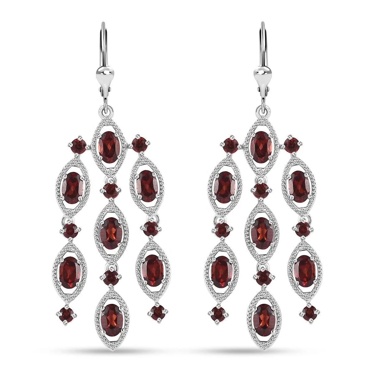Mozambique Garnet Chandelier Earrings in Platinum Over Sterling Silver High Quality Wholesale Earrings Jewelry for Women