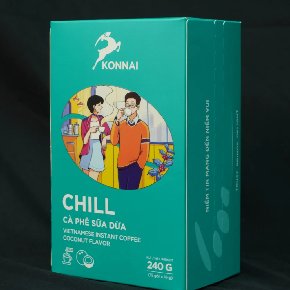 Deteh KONNAI VIETNAM 4 в 1 Robusta растворимый кофе микс 15 палочек х 16 г сладкий вкус с упаковкой ароматизатора кокосового молока