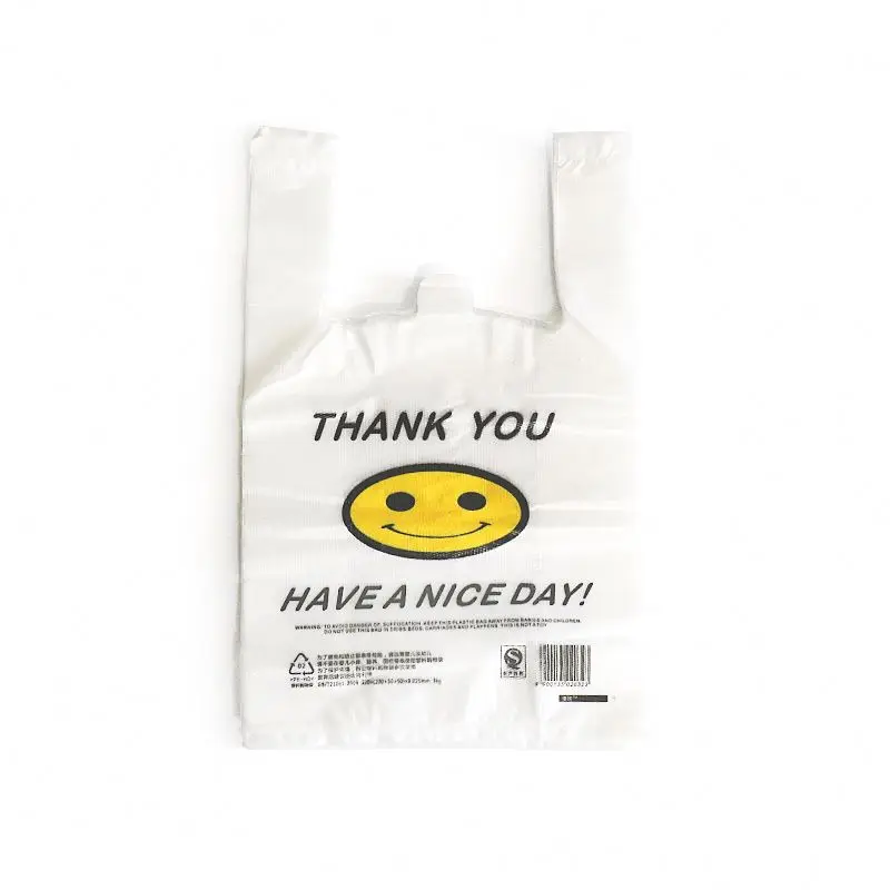 T-Shirt Shopping Bags HDPE/LDPE Manufacturer Thank you bags custom plastic t-shirt bags with logo