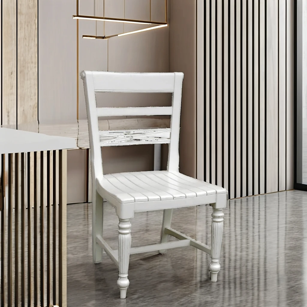 Raffles Side Chair Antique Dining Chair Solid Wood Side Chair with Linen Fabric PU Leather Light Feature Home