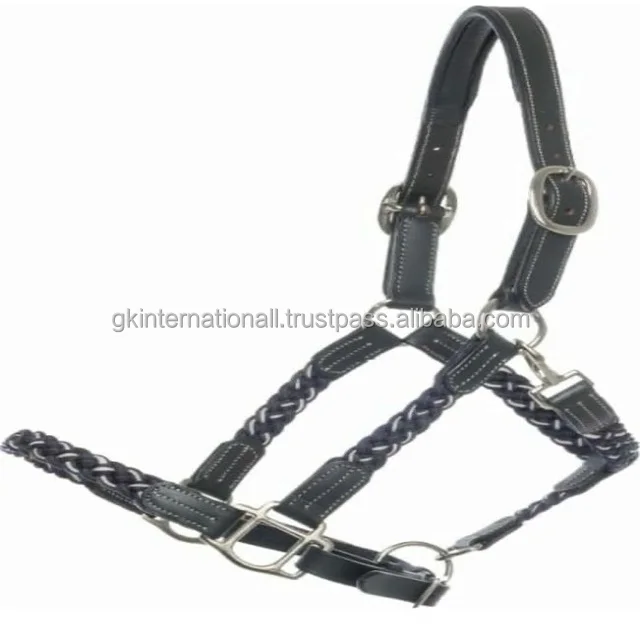 Best Buy Custom Design hand braided Leather horse halter in black brown or tan genuine leather brass hardware & white stitching