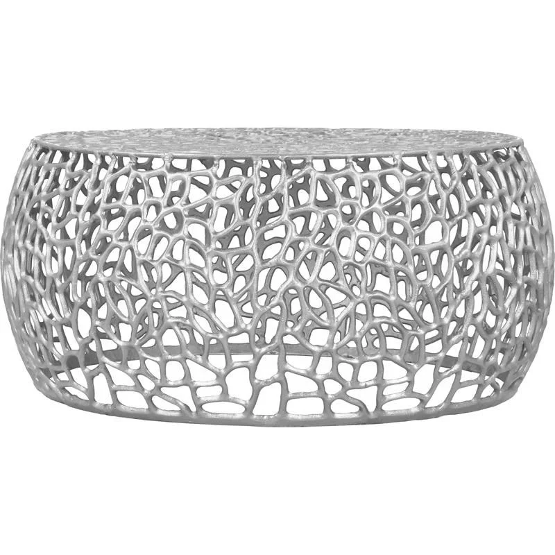 New Collection Modern Contemporary Solid Aluminum Round Mesh Coffee Table with Intricate Design Gold Finished