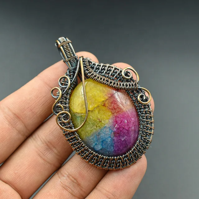 Rainbow Solar Quatrz pendant Copper Wire Wrapped Pendant Gorgeous Pendant Birthday Gift For Her Love Bumblebee Jasper Jewelry