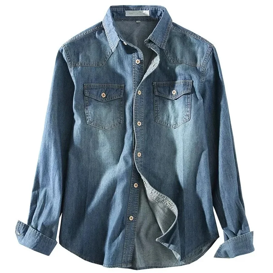 Wholesale men fashion casual denim jeans shirt  long sleeves black jean shirts for men in reasonable price