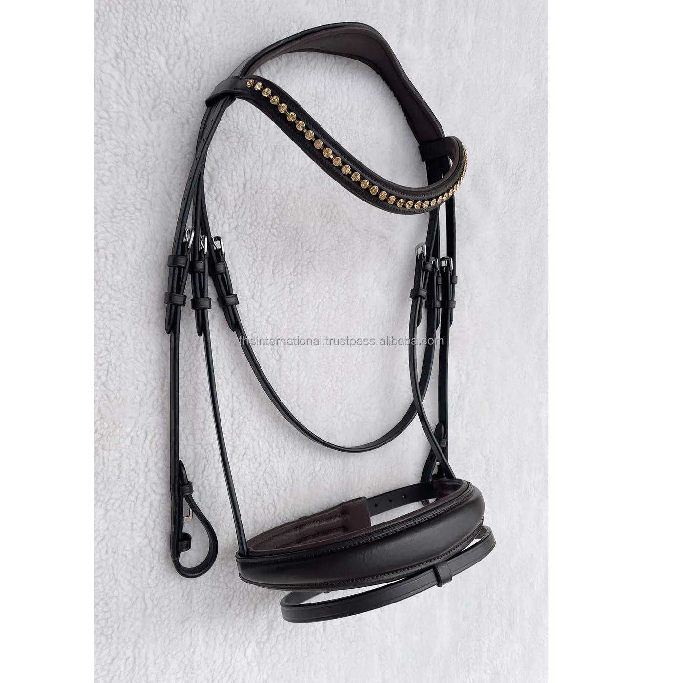 High Quality Anatomic Eventing Horse Bridle English Curve Noseband with Wave Crystal Brow-band for Horse Products