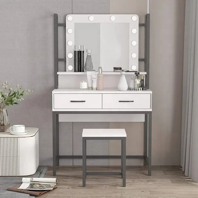 Smart Furniture Modern Simple Multi-functional Princess Dressing Table Side Cabinet Vanity With Mirror Chair Smart Table