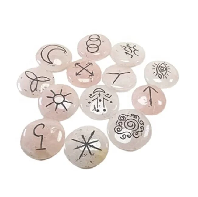 karuna Rose Quartz shape Round stone 13 piece karuna set natural healing crystal palm Reiki gemstone Karuna Set wholesale
