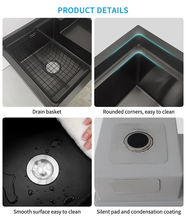 K-7245H китайская фабрика Подгонянная нержавеющая сталь кухонная раковина в европейском стиле с двумя чашами квадратная для кухни черного жемчуга ручной работы