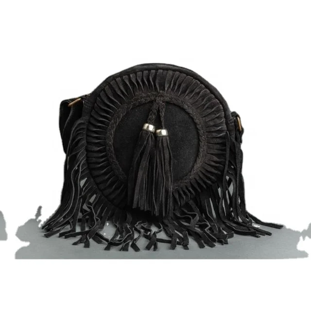 New Fashion Round Suede Leather Fringe Shoulder Bag Wholesale Bohemian Women Crossbody Bag Cowgirl Style Circle Bag Gift For Her