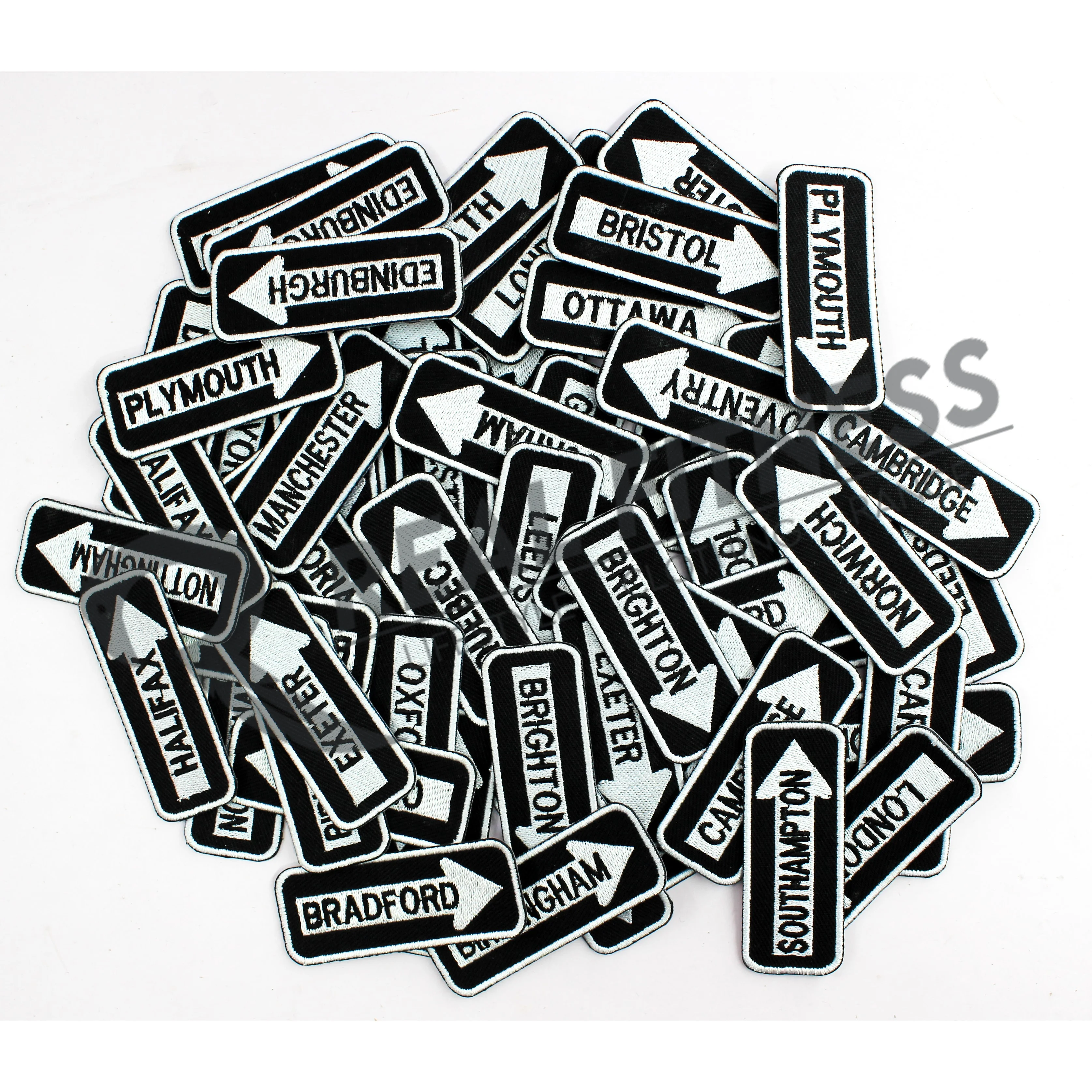 New Arrival Custom Design Sew-on Embroidery Road sign Patches OEM Custom design Iron on Patch Country City Name Sign Embroidery